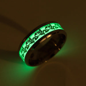 Self-Glowing Dark Silver Dragon Ring