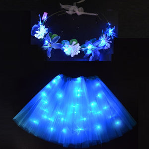 Fairy Girl Costume with a LED Glowing Pair of Mini-Skirt & Flower Headband