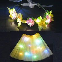 Load image into Gallery viewer, Fairy Girl Costume with a LED Glowing Pair of Mini-Skirt &amp; Flower Headband