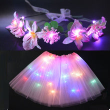 Load image into Gallery viewer, Fairy Girl Costume with a LED Glowing Pair of Mini-Skirt &amp; Flower Headband