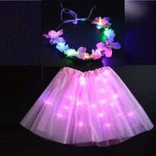 Load image into Gallery viewer, Fairy Girl Costume with a LED Glowing Pair of Mini-Skirt &amp; Flower Headband