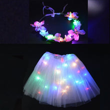 Load image into Gallery viewer, Fairy Girl Costume with a LED Glowing Pair of Mini-Skirt &amp; Flower Headband