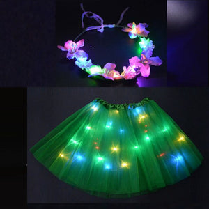 Fairy Girl Costume with a LED Glowing Pair of Mini-Skirt & Flower Headband