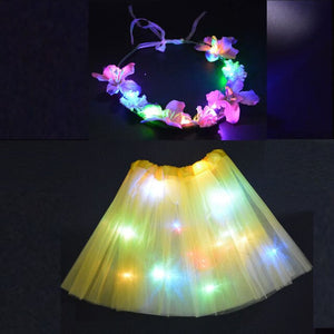 Fairy Girl Costume with a LED Glowing Pair of Mini-Skirt & Flower Headband