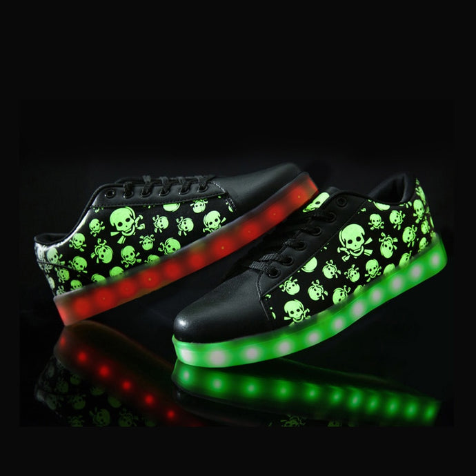 Glowing Skull Figured Nightlife Sneakers with USB Charge
